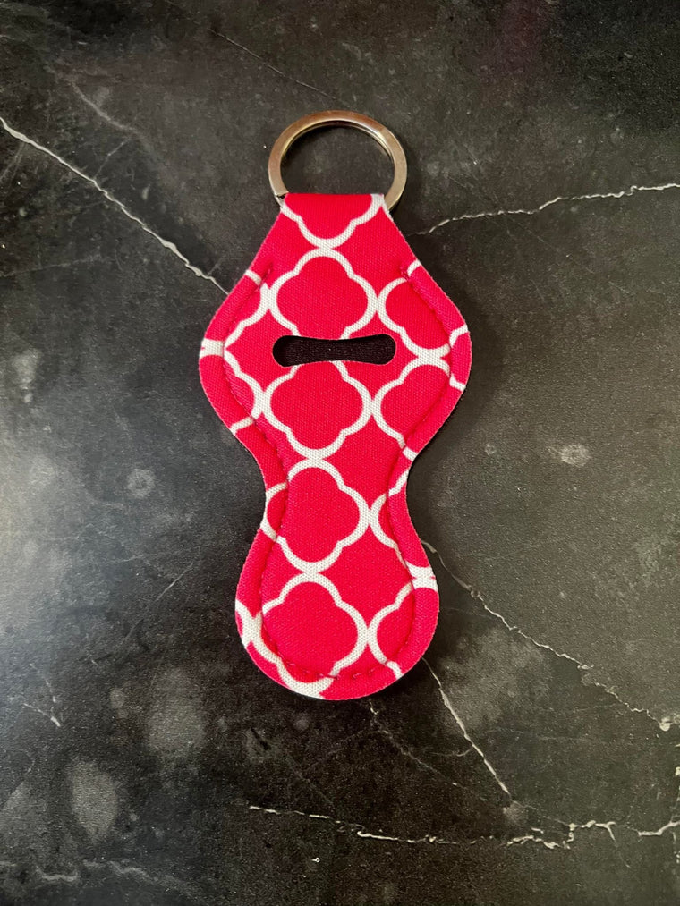 Pink and White Design Chapstick Holder Keychain
