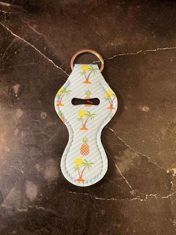 Pineapple and Palm Tree Chapstick Holder Keychain