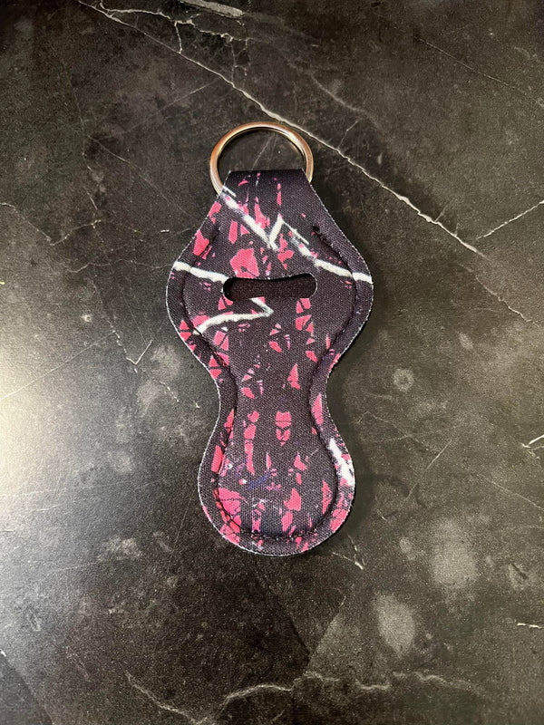 Pink and Black Chapstick Holder Keychain