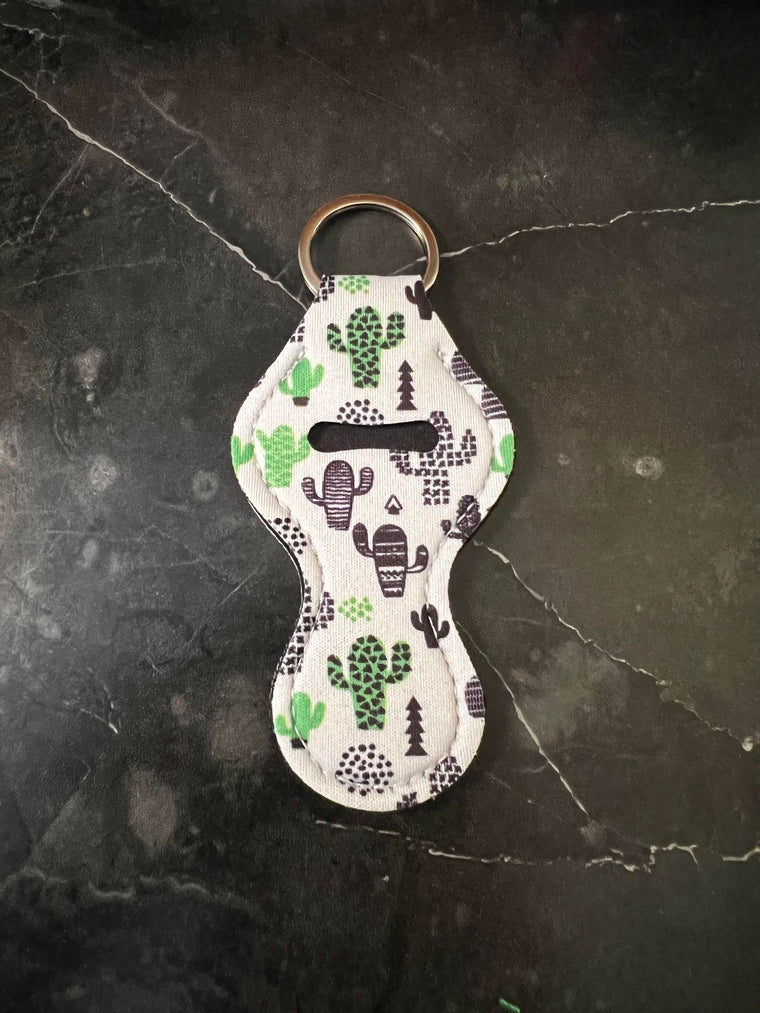 White Background Cactus Chapstick Holder Keychain