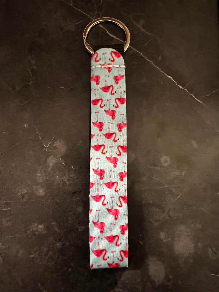 Flamingo Print Wristlet Keychain