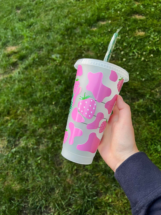 Pink Strawberry Cow Tumbler