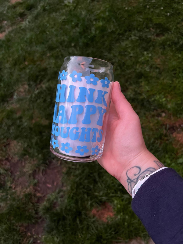 Think Happy Thoughts Libbey Can Glass
