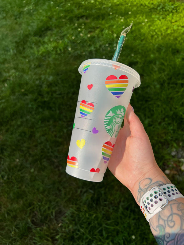 Rainbow Striped Hearts Tumbler