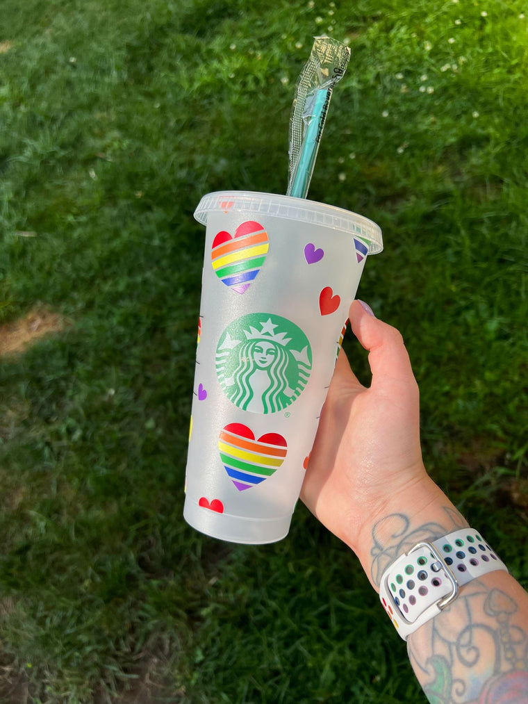 Rainbow Striped Hearts Tumbler