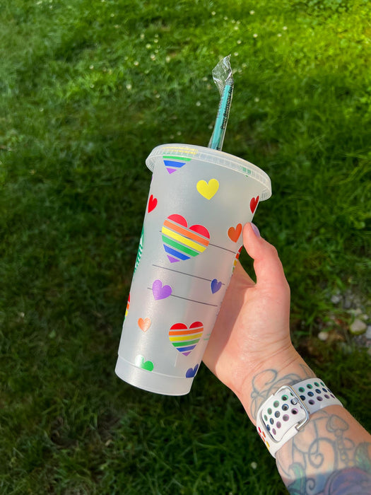 Rainbow Striped Hearts Tumbler