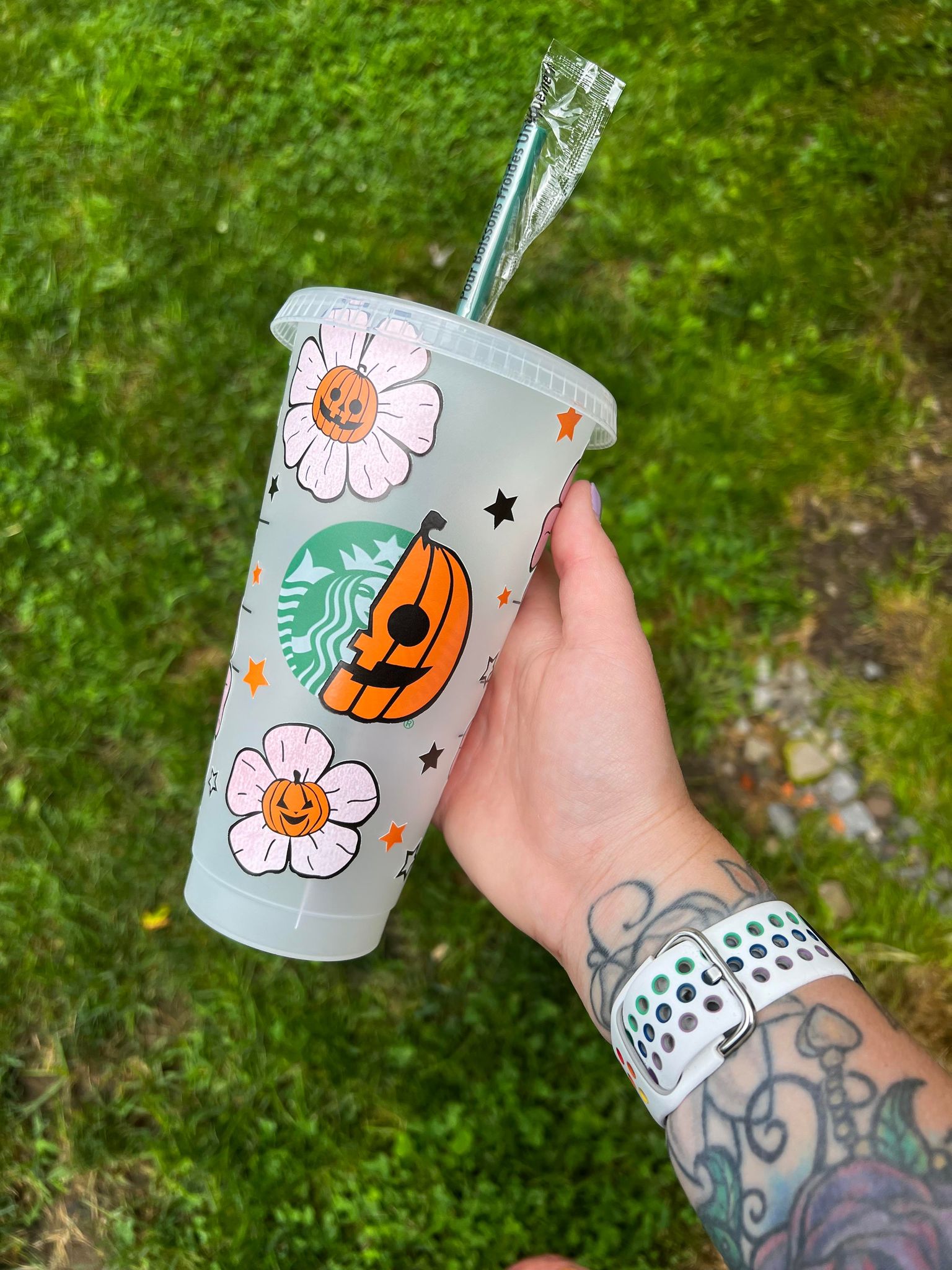 Half Pumpkin Flower Face Tumbler