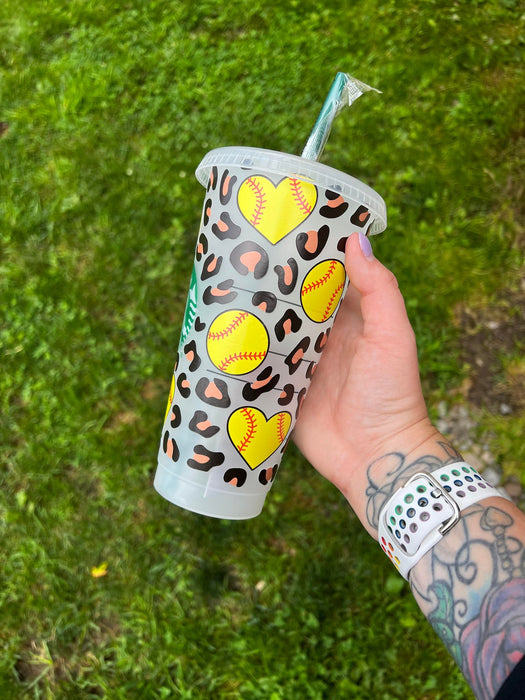 Cheetah Print Softball Hearts Tumbler