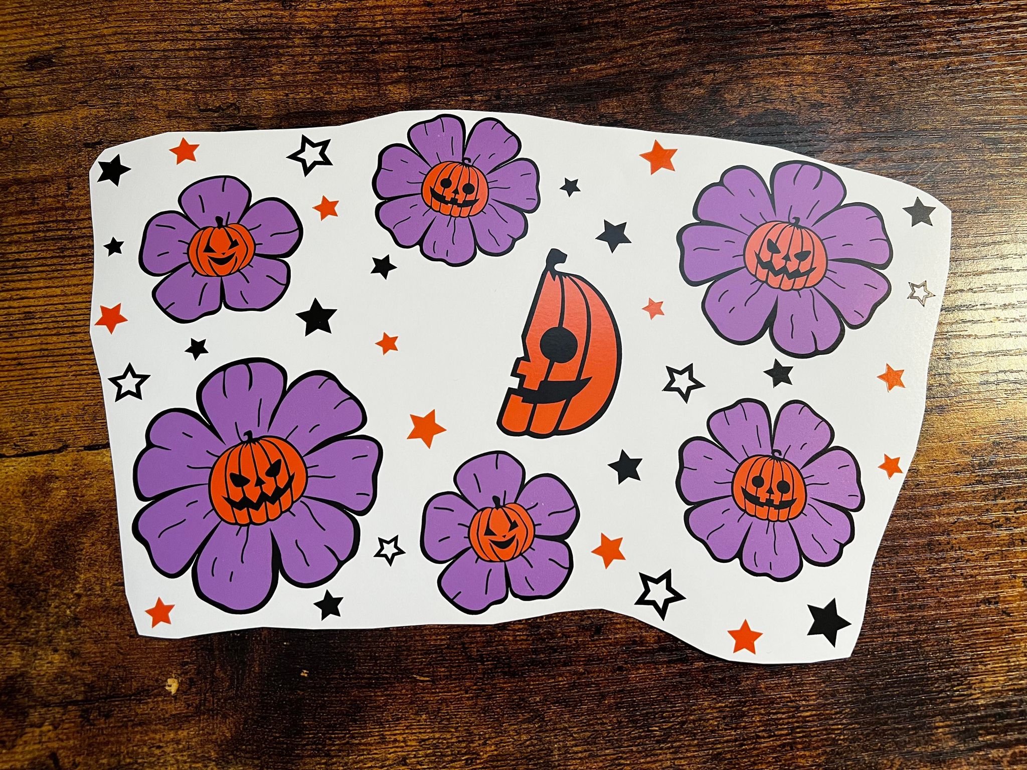 Purple Flower Pumpkin Face Cold Cup Wrap