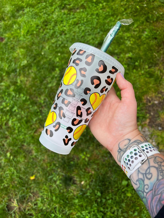 Cheetah Print Softball Hearts Tumbler