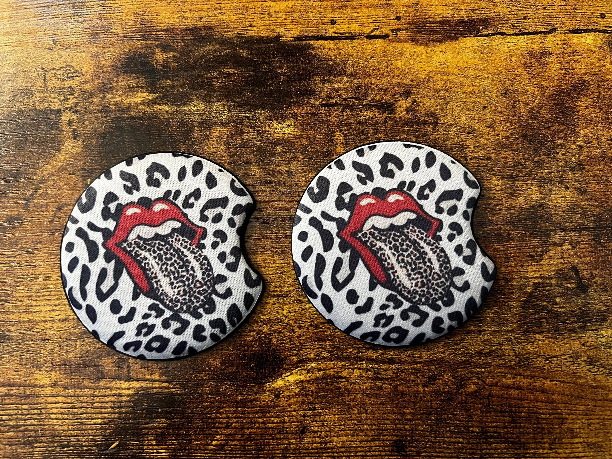 Leopard and Tongue Car Coasters