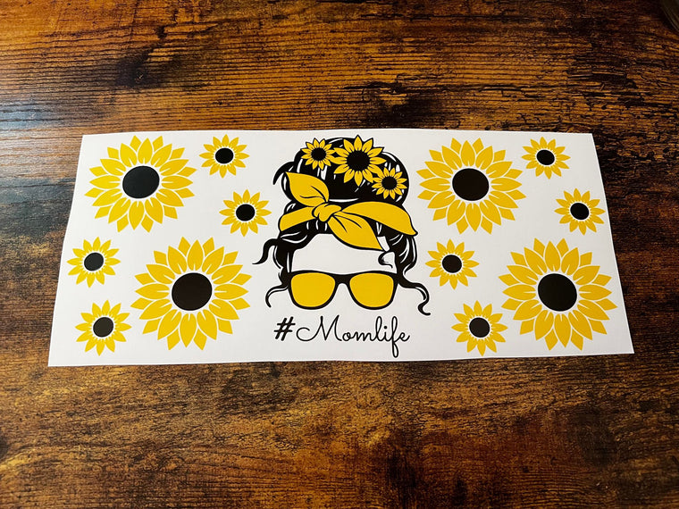 Mom Life Messy Bun Sunflower Theme Libbey Wrap