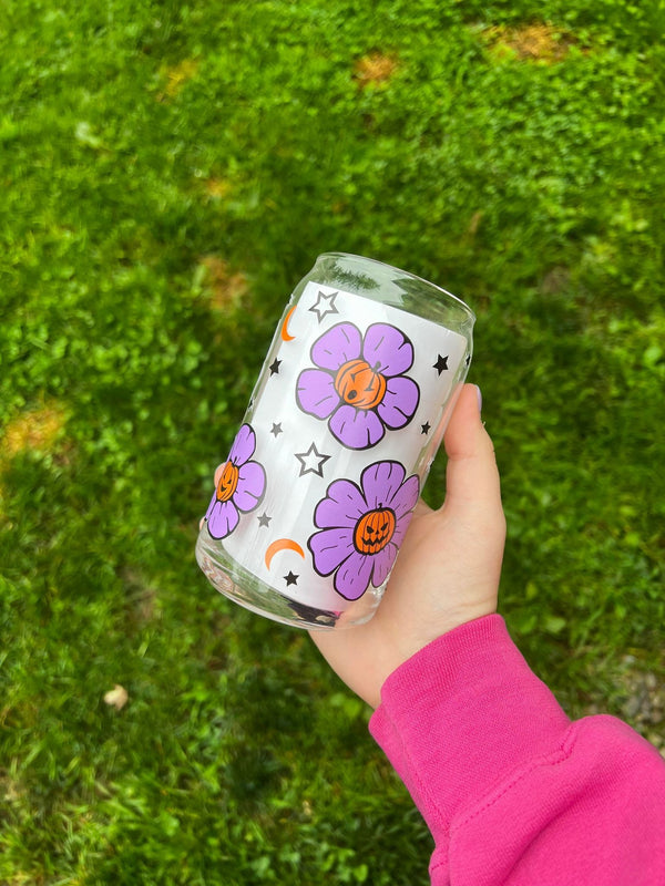 Purple Pumpkin Flower Libbey Can Glass