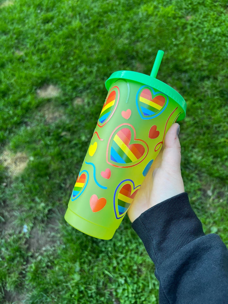 Rainbow Hearts with Squiggles Tumbler