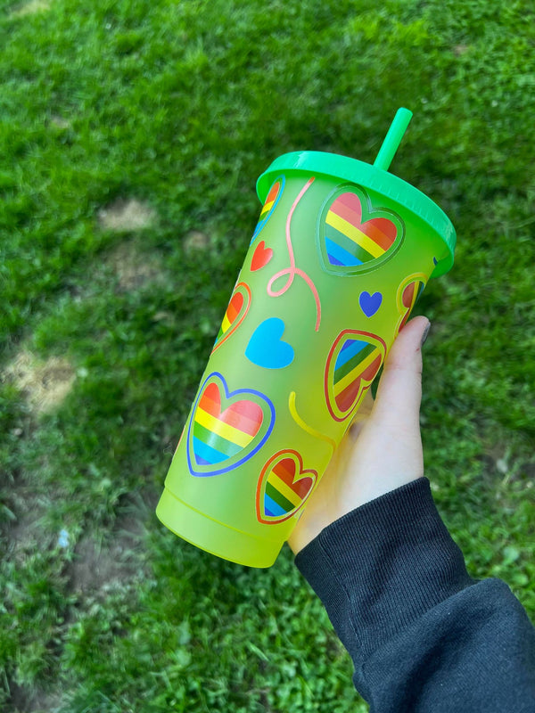 Rainbow Hearts with Squiggles Tumbler