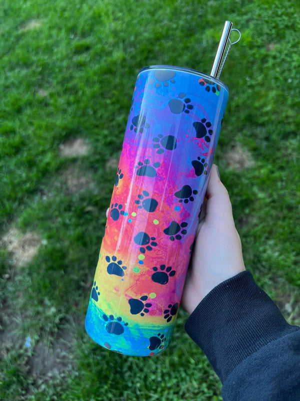 Paw Print Rainbow Sublimation Tumbler