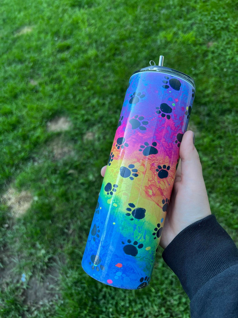 Paw Print Rainbow Sublimation Tumbler