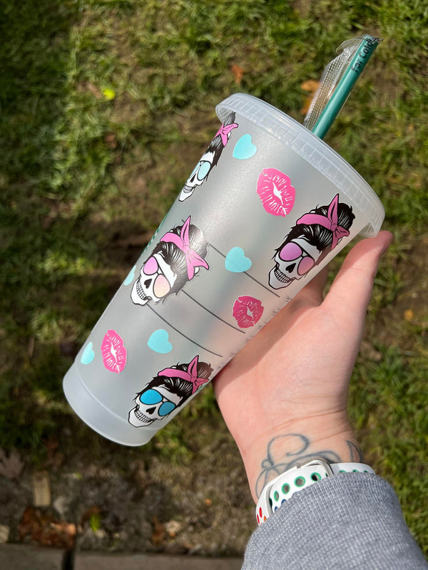 Skull Messy Bun Tumbler