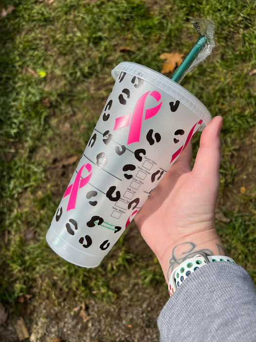 Breast Cancer Ribbon and Cheetah Print Tumbler