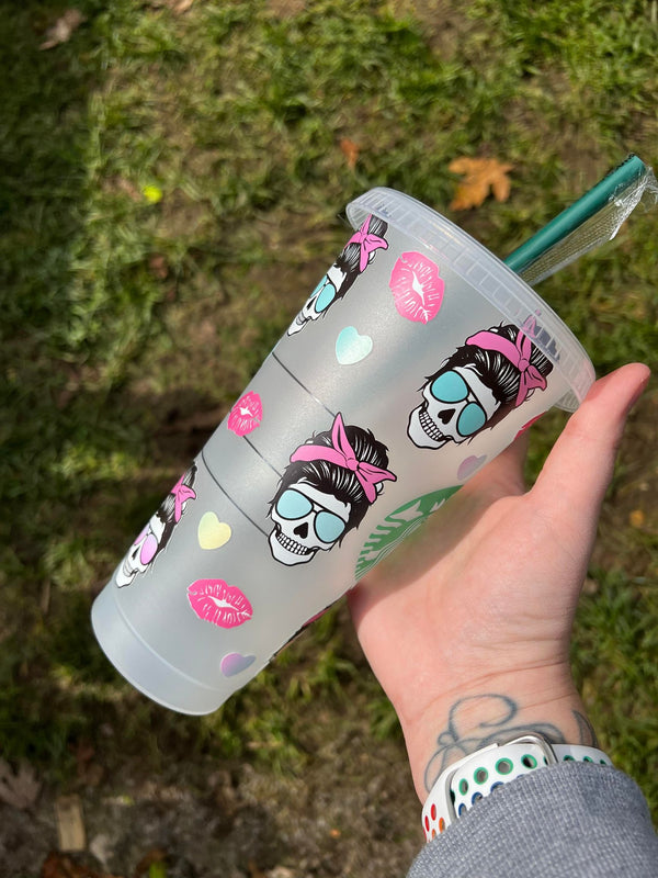 Skull Messy Bun Tumbler