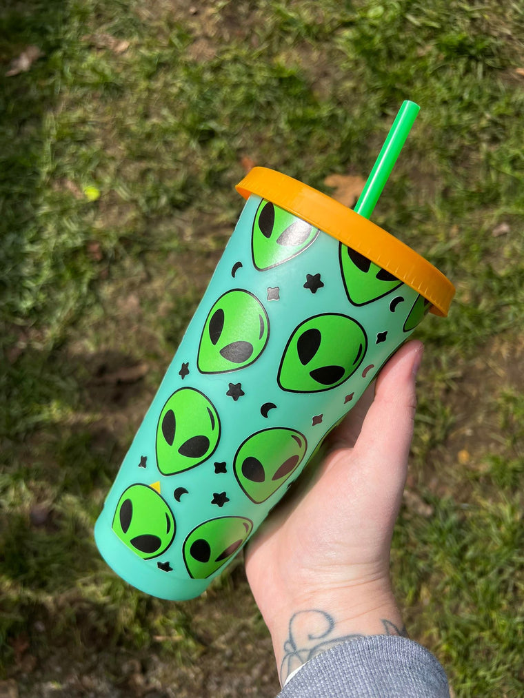 Alien with Stars and Moons Color Tumbler