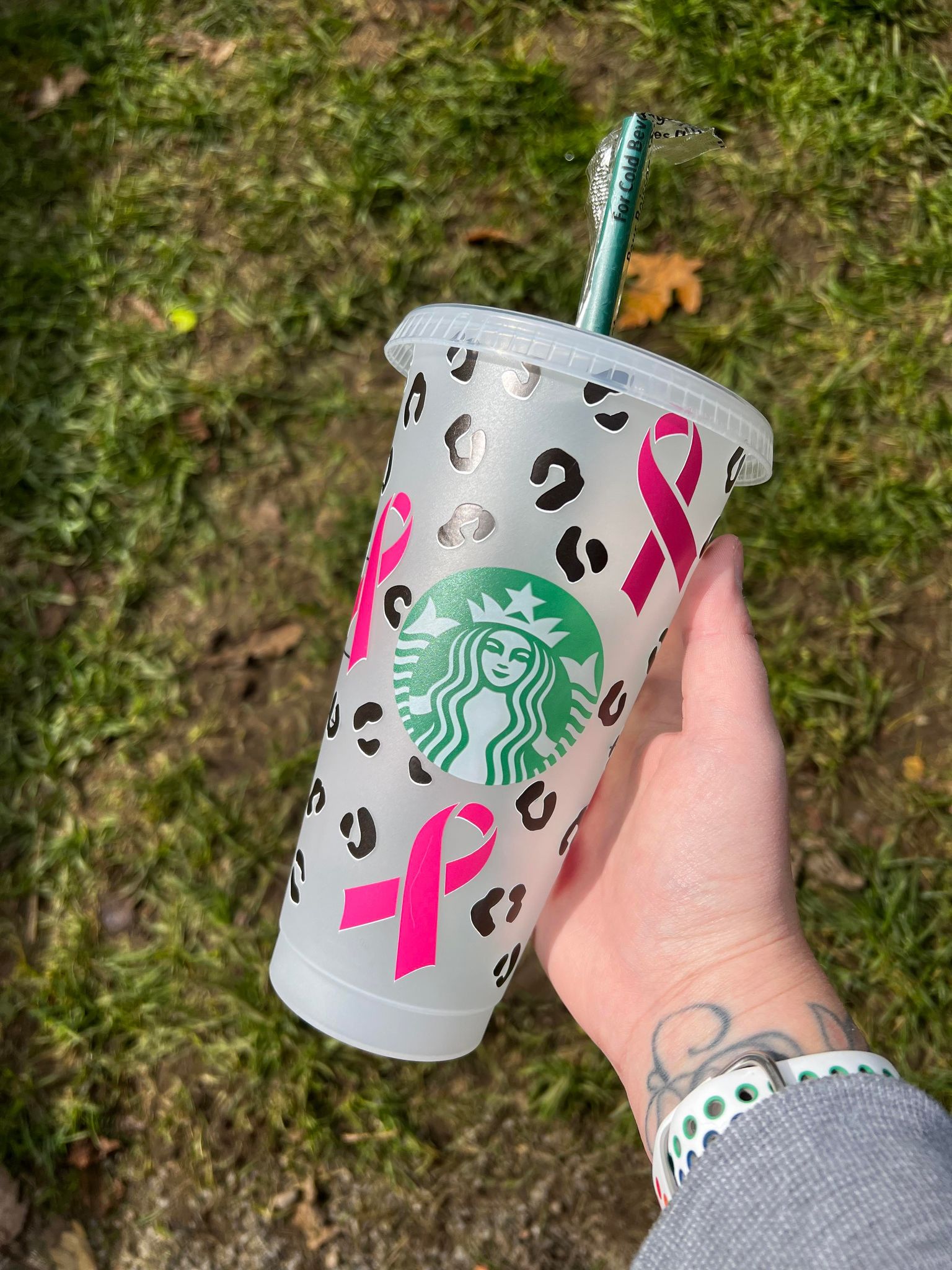 Breast Cancer Ribbon and Cheetah Print Tumbler