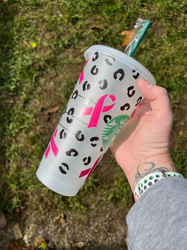 Breast Cancer Ribbon and Cheetah Print Tumbler