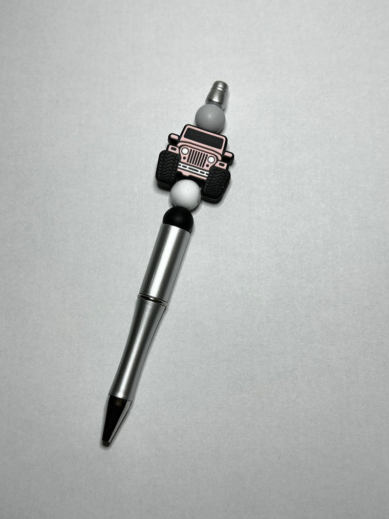 Pink Beep Beep Theme Silicone Beaded Pen