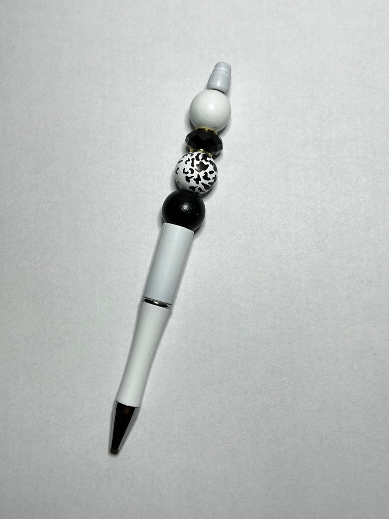 White and Black Cow Print Wooden Pens