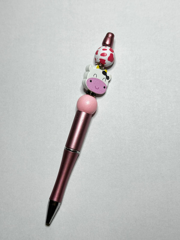 Pink and White Cow Print Wooden Pens