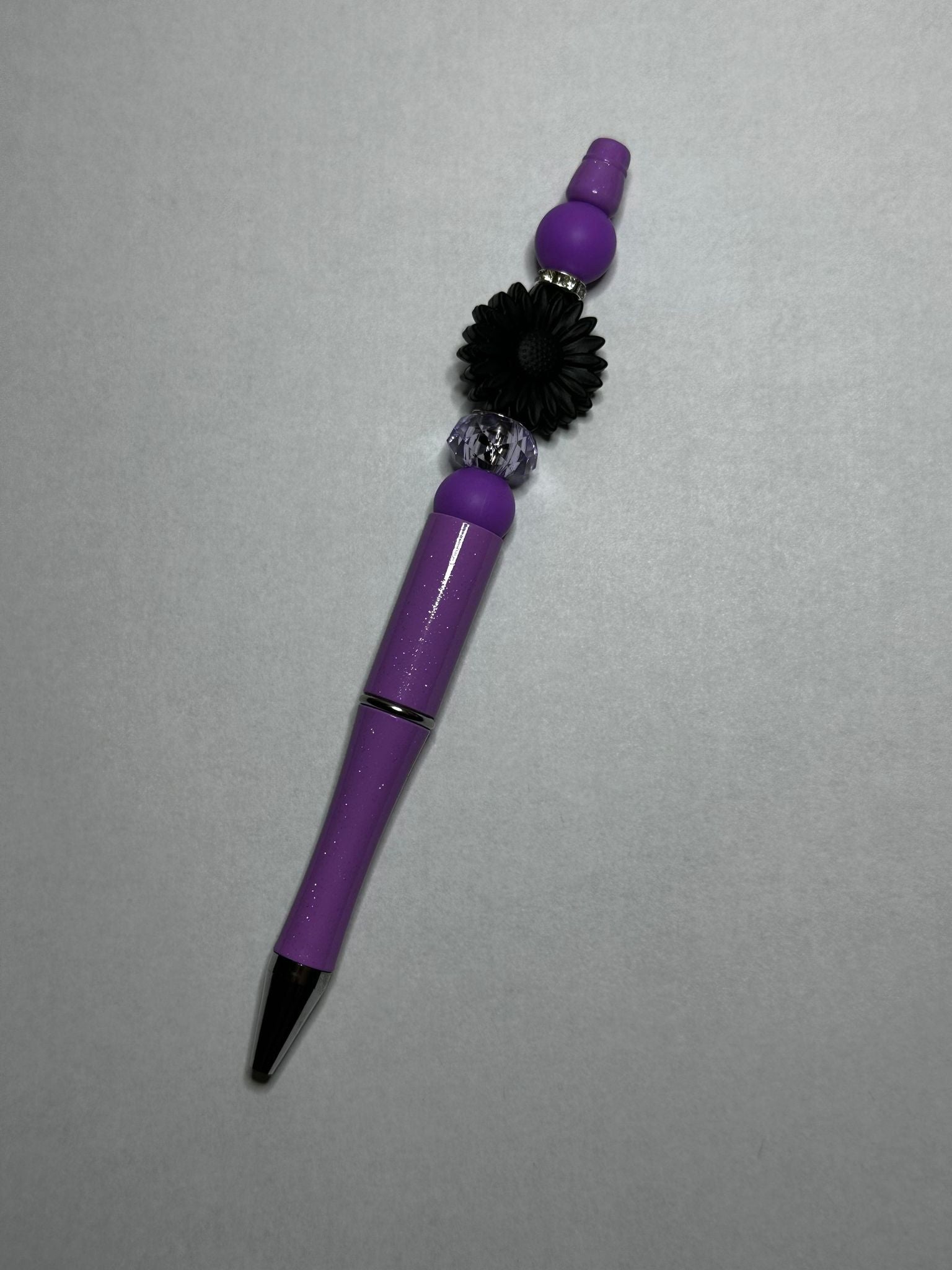 Purple and Black Sunflower Theme Silicone Beaded Pen