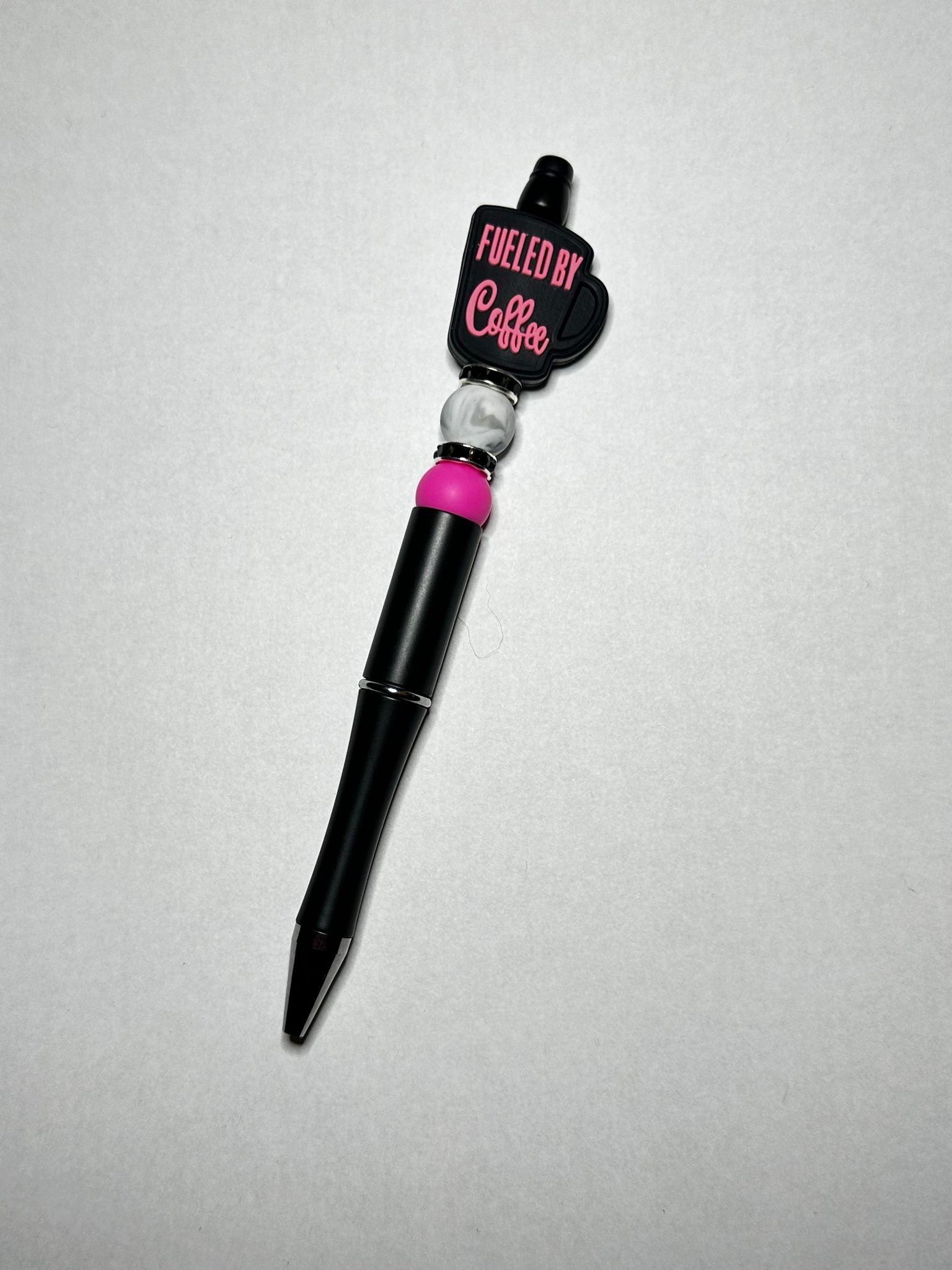 Black and Pink Fueled by Coffee Silicone Beaded Pen