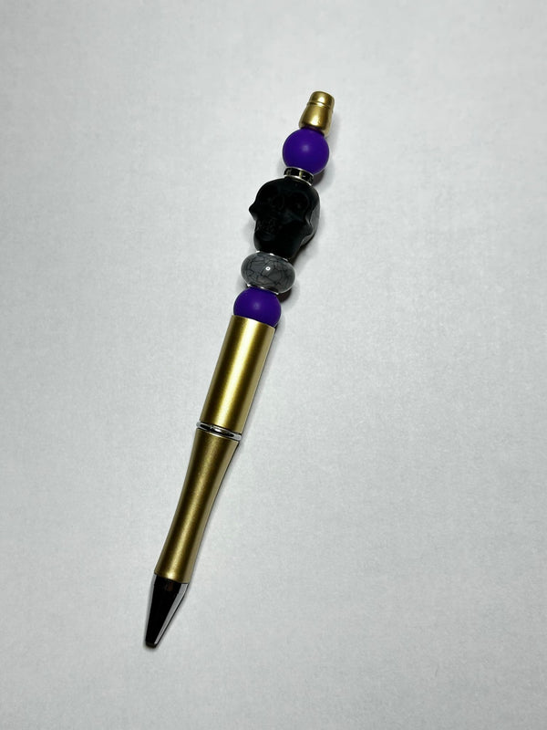 Purple and Black Skull Theme Silicone Beaded Pen