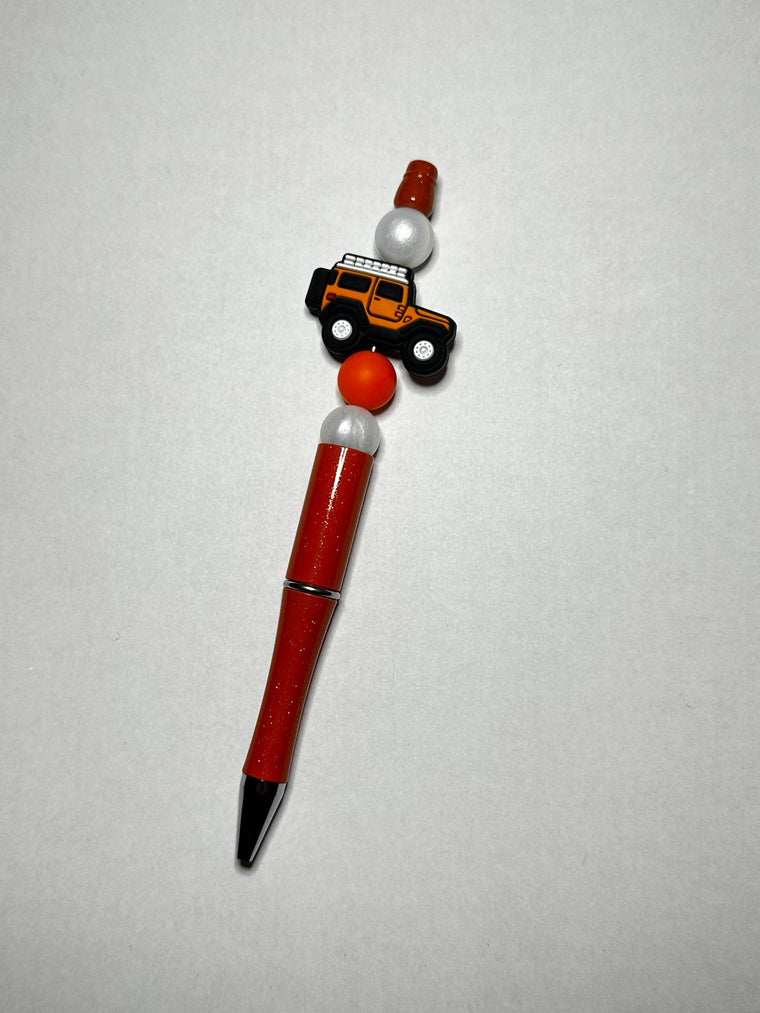 Orange Beep Beep Silicone Beaded Pen