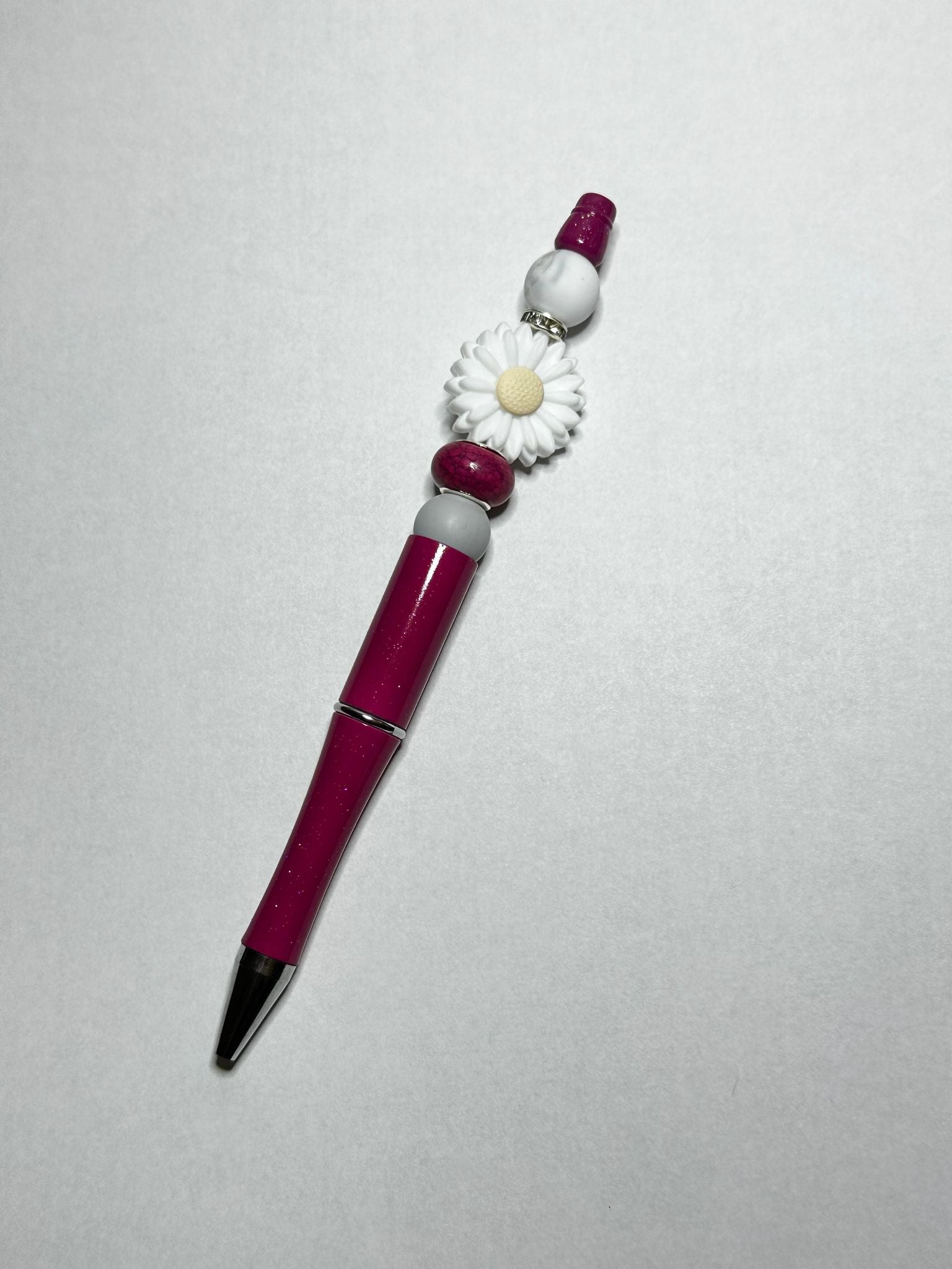 Pink and Black Sparkle Sunflower Theme Silicone Beaded Pen