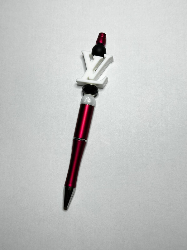 Red LV Theme Silicone Beaded Pen