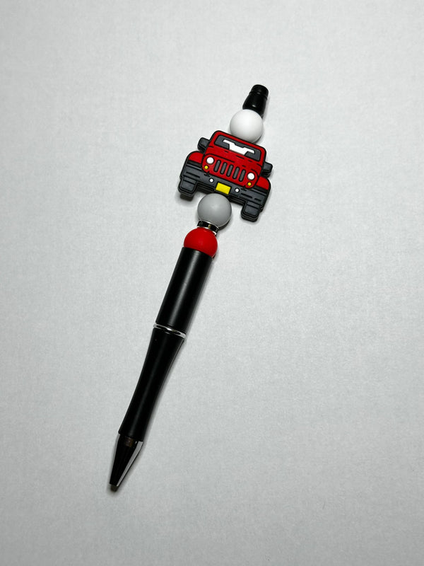 Red Beep Beep Theme Silicone Beaded Pen