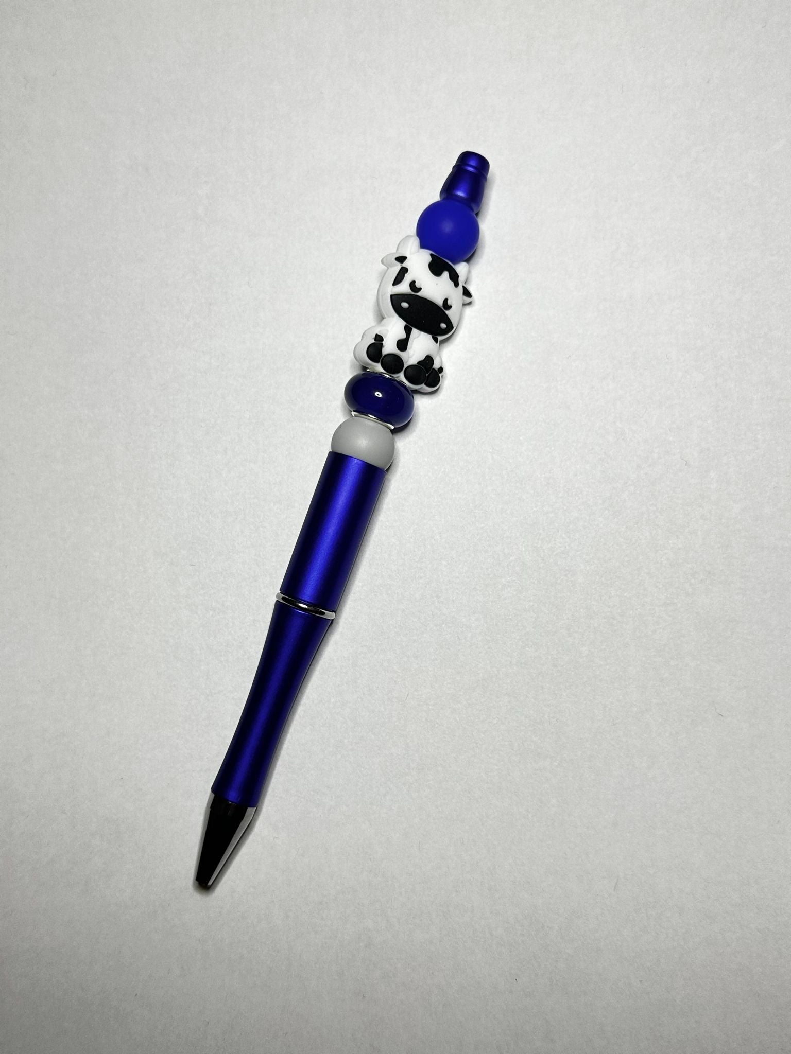 Black and Blue Cow Theme Silicone Beaded Pen