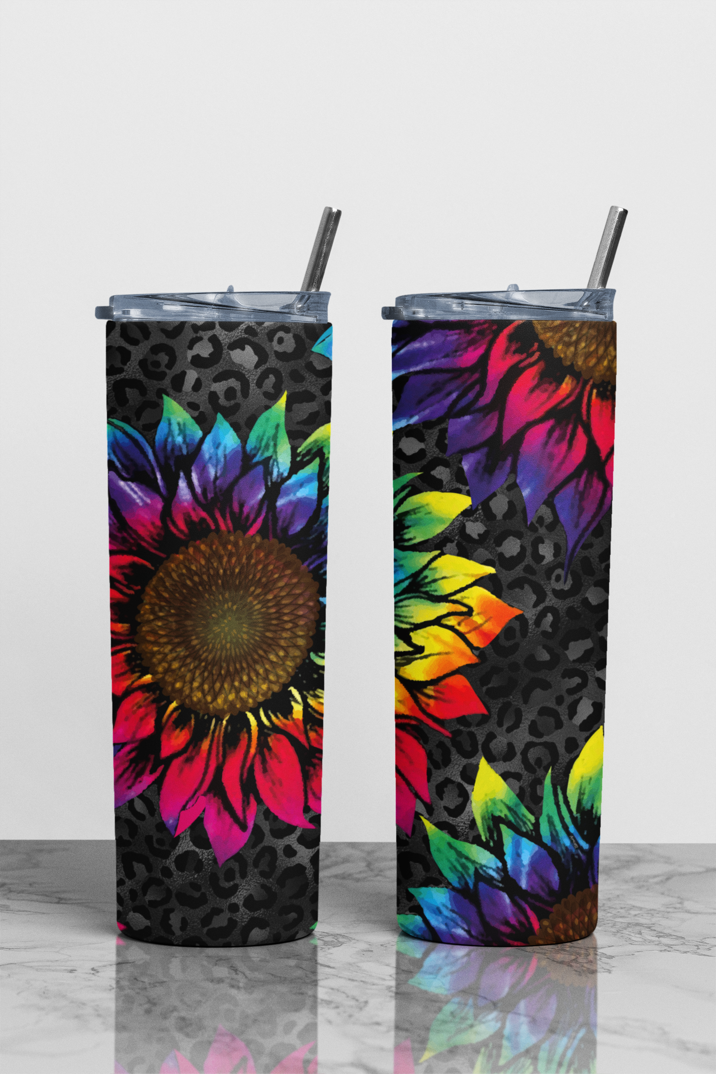 Rainbow Sunflower Cheetah Sublimation Tumbler